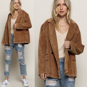 POL “Always Dreaming” Women's Caramel Corduroy Oversized Blazer - Size L